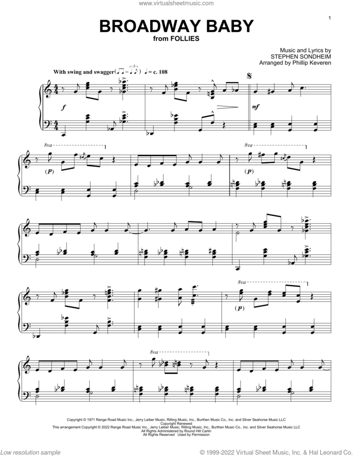 Broadway Baby (from Follies) (arr. Phillip Keveren) sheet music for piano solo by Stephen Sondheim and Phillip Keveren, intermediate skill level