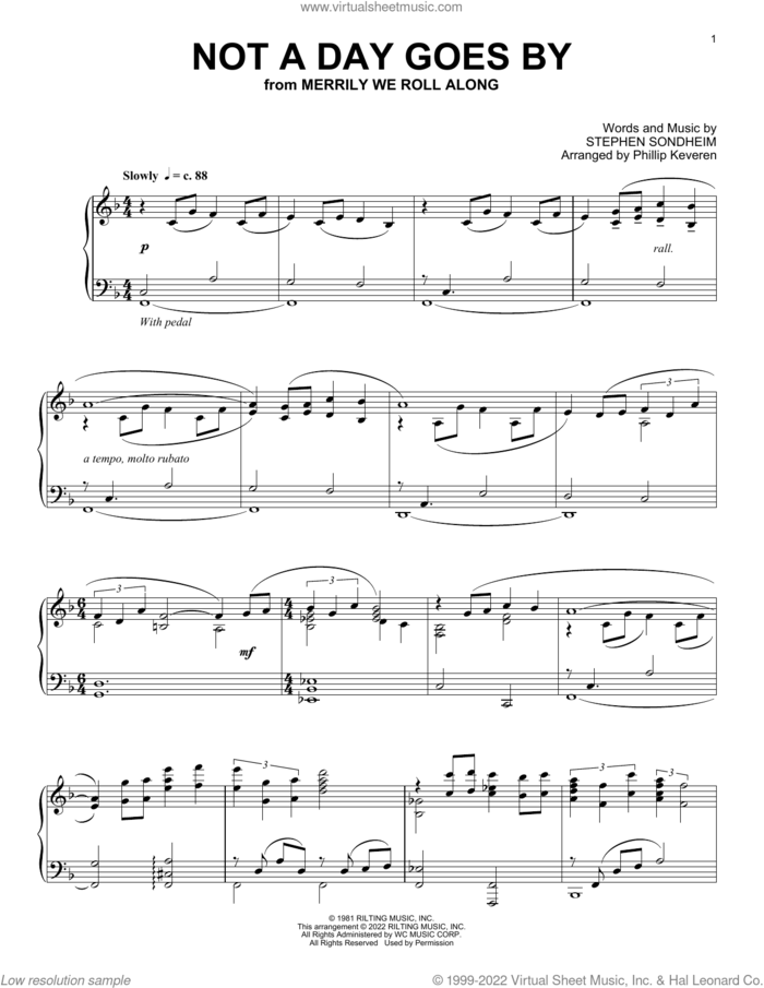Not A Day Goes By (from Merrily We Roll Along) (arr. Phillip Keveren) sheet music for piano solo by Stephen Sondheim and Phillip Keveren, intermediate skill level