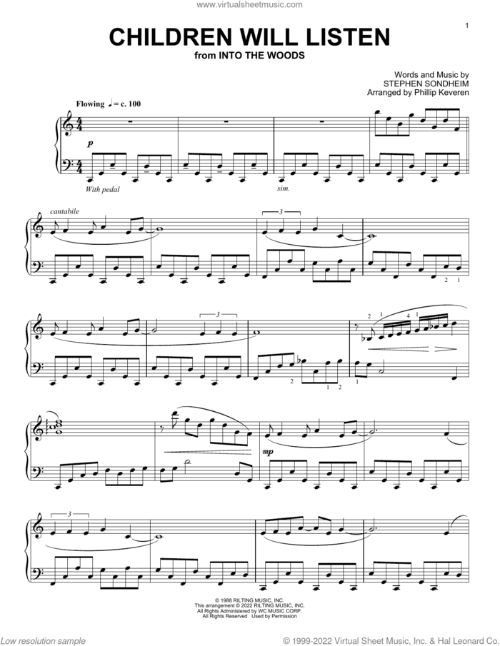 Children Will Listen (from Into The Woods) (arr. Phillip Keveren) sheet music for piano solo by Stephen Sondheim and Phillip Keveren, intermediate skill level