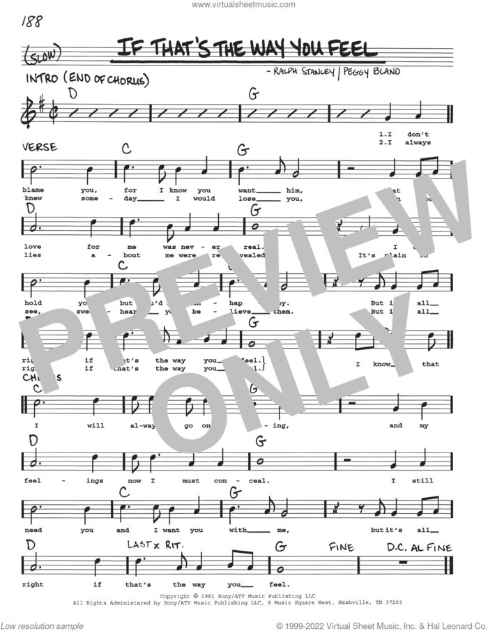If That's The Way You Feel sheet music for voice and other instruments (real book with lyrics) by The Stanley Brothers, Peggy Bland and Ralph Stanley, intermediate skill level