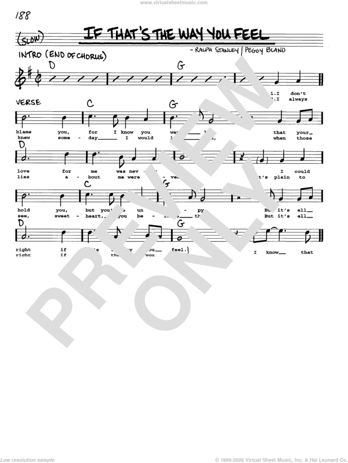 If That's The Way You Feel sheet music for voice and other instruments (real book with lyrics) by The Stanley Brothers, Peggy Bland and Ralph Stanley, intermediate skill level