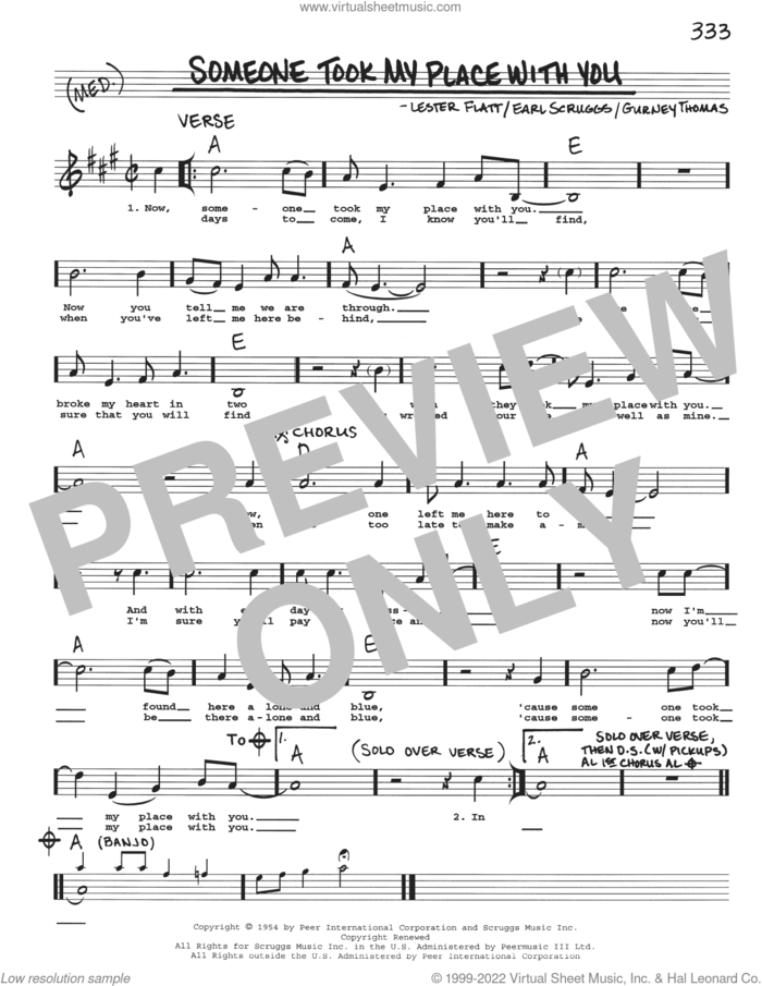 Someone Took My Place With You sheet music for voice and other instruments (real book with lyrics) by Flatt & Scruggs, Earl Scruggs, Gurney Thomas and Lester Flatt, intermediate skill level