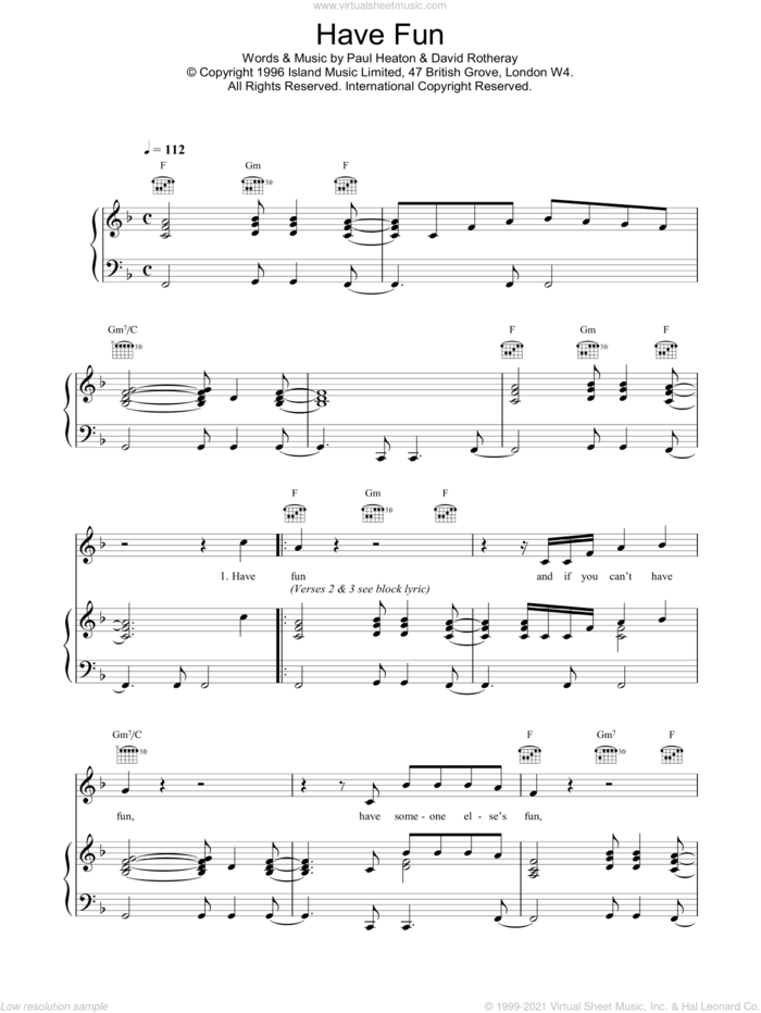 Have Fun sheet music for voice, piano or guitar by The Beautiful South, intermediate skill level