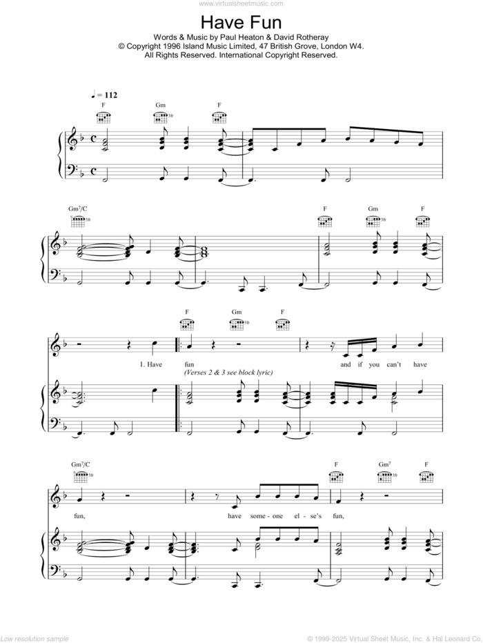 Have Fun sheet music for voice, piano or guitar by The Beautiful South, intermediate skill level