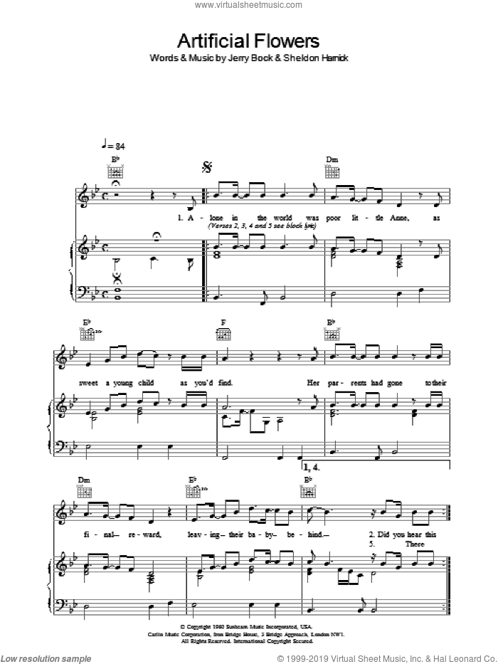 Artificial Flowers (from Tenderloin) sheet music for voice, piano or guitar by The Beautiful South, intermediate skill level