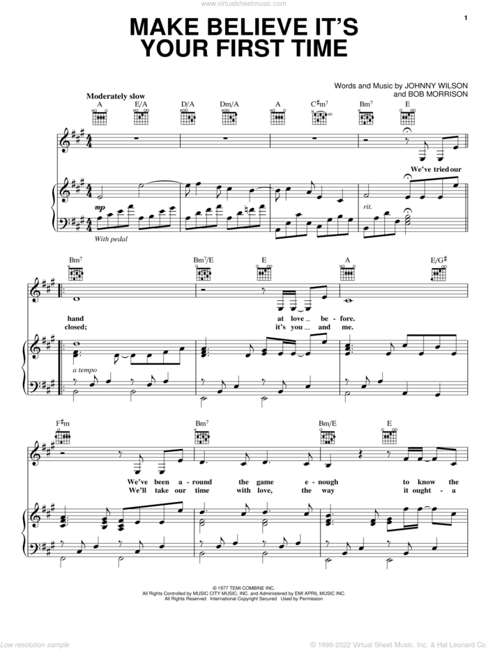 Make Believe It's Your First Time sheet music for voice, piano or guitar by Carpenters, Bob Morrison and Johnny Wilson, intermediate skill level