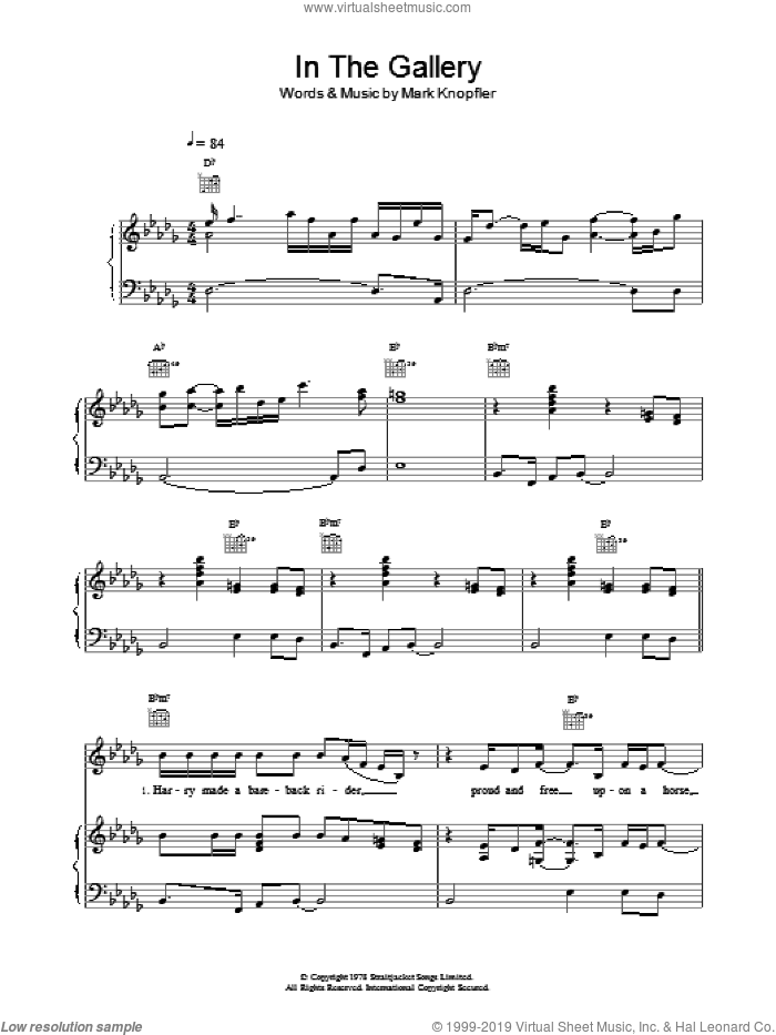 In The Gallery sheet music for voice, piano or guitar by Dire Straits, intermediate skill level