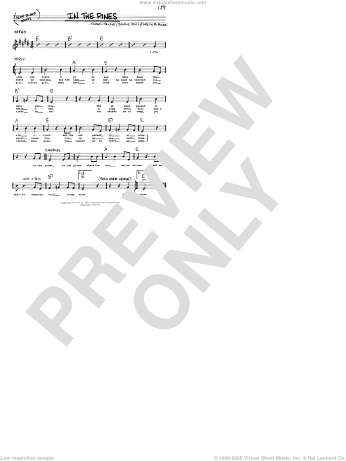 In The Pines sheet music for voice and other instruments (real book with lyrics) by Clayton McMichen, Jimmie Davis and Thomas Bryant, intermediate skill level