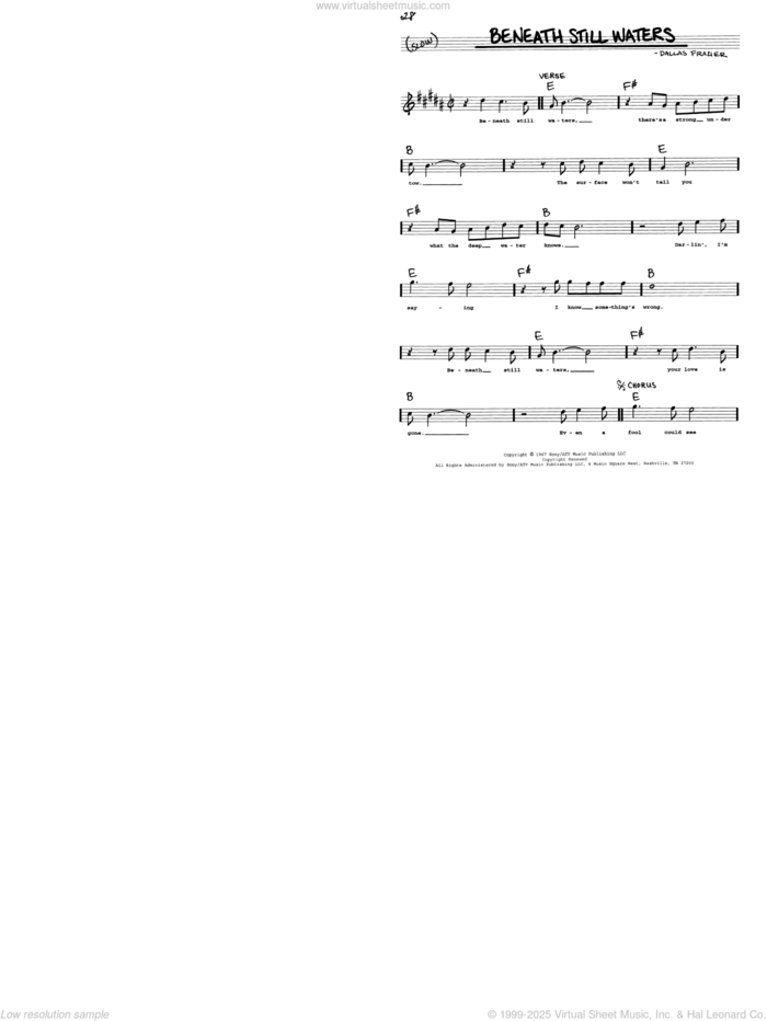 Beneath Still Waters sheet music for voice and other instruments (real book with lyrics) by Emmylou Harris and Dallas Frazier, intermediate skill level