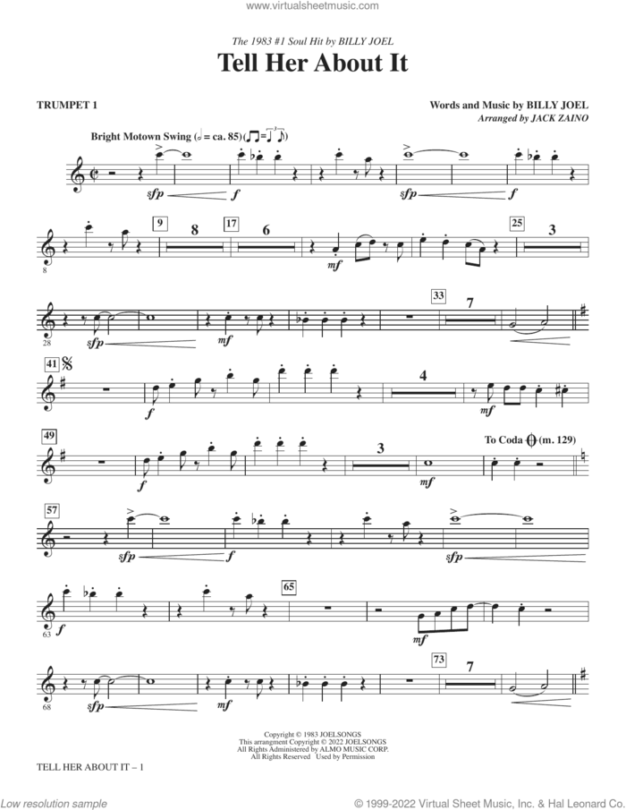 Tell Her About It (arr. Jack Zaino) (complete set of parts) sheet music for orchestra/band by Billy Joel and Jack Zaino, intermediate skill level