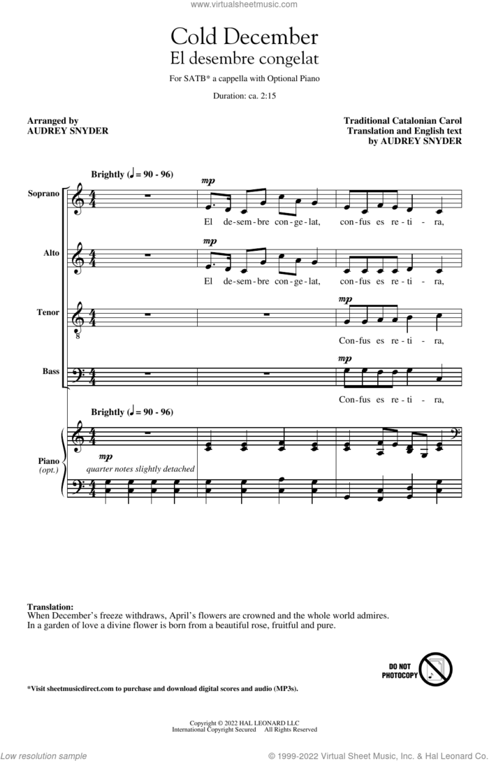 El Desembre Congelat (arr. Audrey Snyder) sheet music for choir (SATB: soprano, alto, tenor, bass)  and Audrey Snyder, intermediate skill level