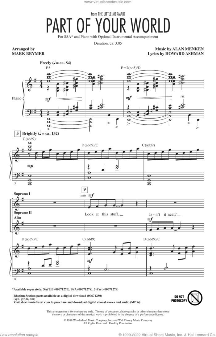 Part Of Your World (from The Little Mermaid) (arr. Mark Brymer) sheet music for choir (SSA: soprano, alto) by Alan Menken, Mark Brymer, Alan Menken & Howard Ashman and Howard Ashman, intermediate skill level