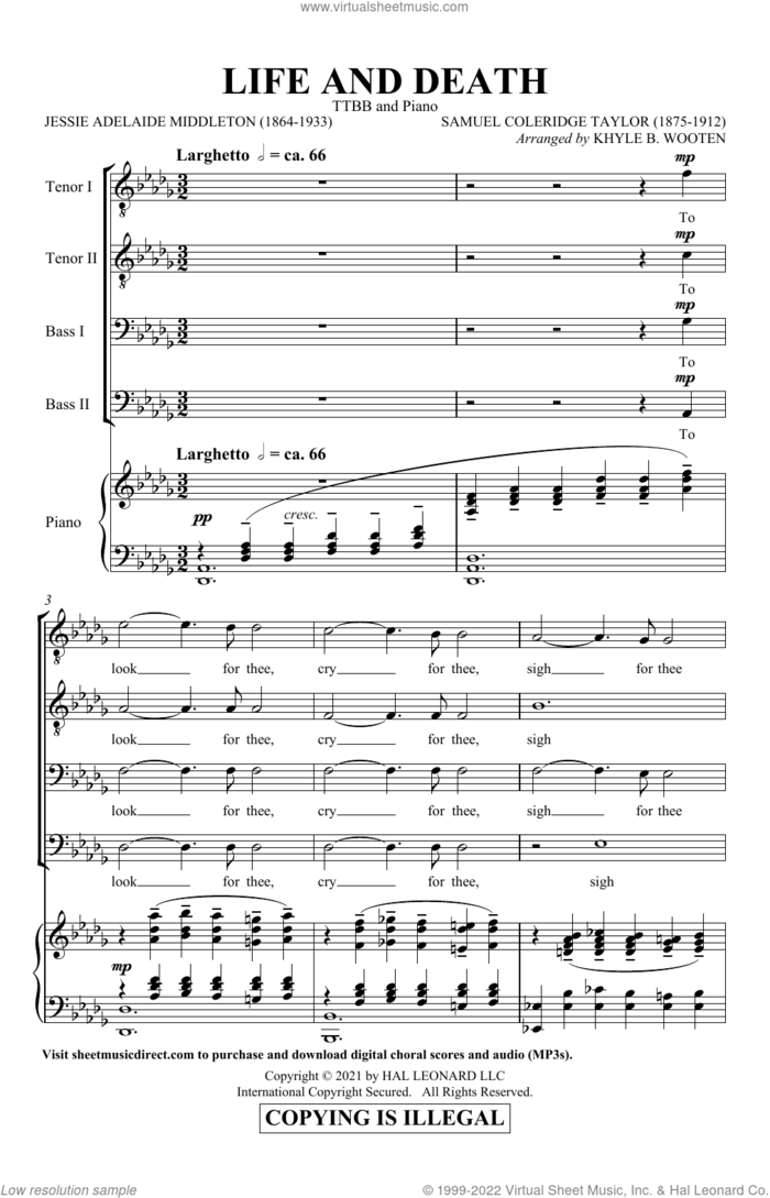 Life And Death (arr. Khyle B. Wooten) sheet music for choir (TTBB: tenor, bass) by Samuel Coleridge Taylor, Khyle B. Wooten and Jessie Adelaide Middleton, intermediate skill level