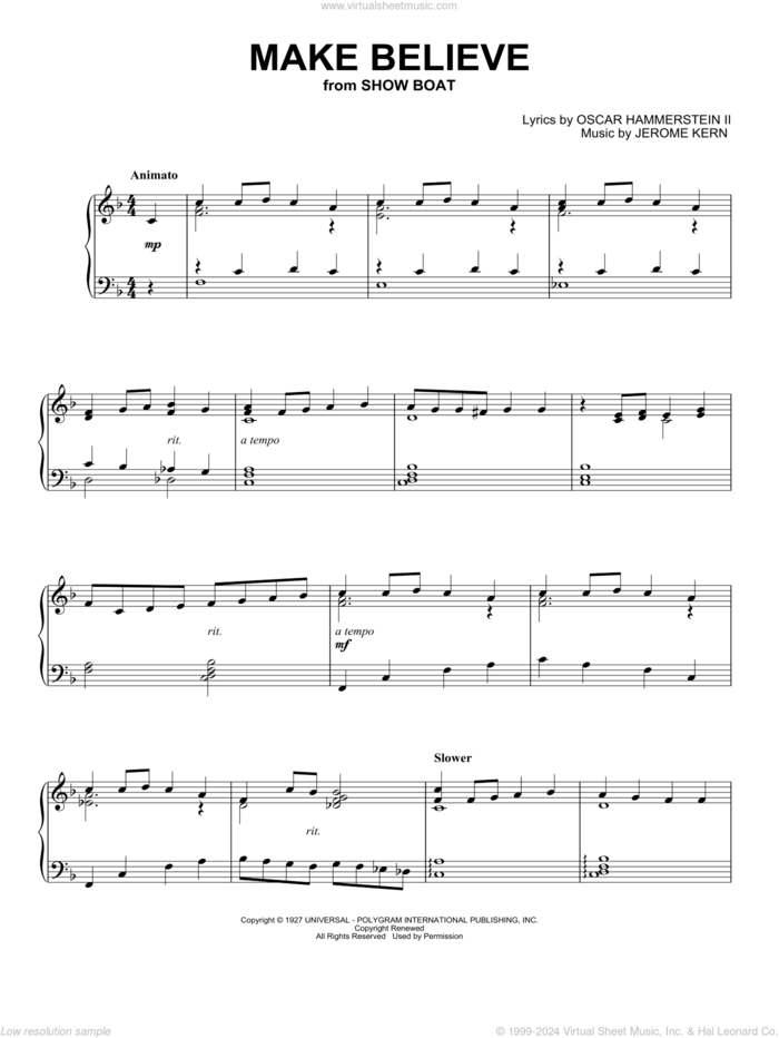 Make Believe (from Show Boat) sheet music for piano solo by Jerome Kern, Oscar Hammerstein II & Jerome Kern and Oscar II Hammerstein, intermediate skill level