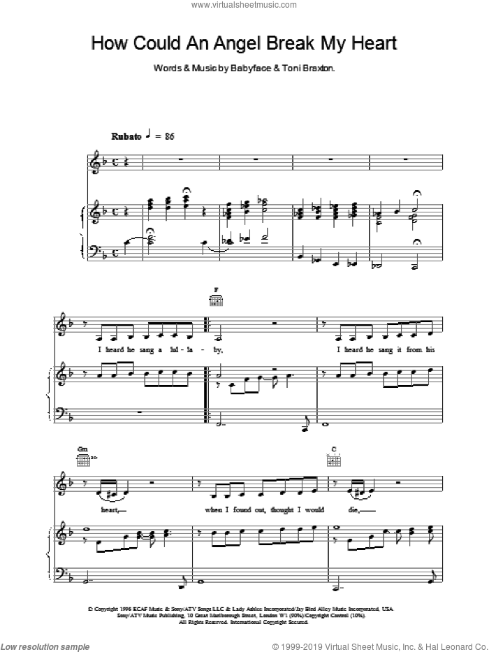 How Could An Angel sheet music for voice, piano or guitar by Toni Braxton, intermediate skill level