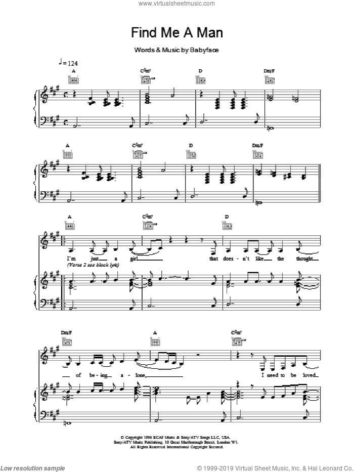 Find Me A Man sheet music for voice, piano or guitar by Toni Braxton, intermediate skill level
