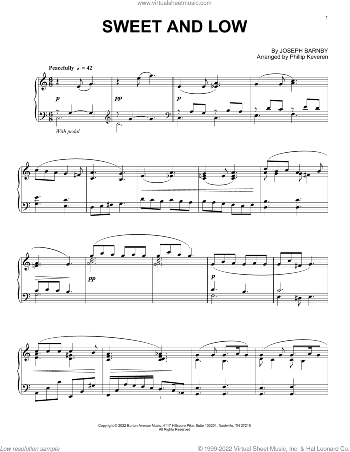 Sweet And Low (arr. Phillip Keveren) sheet music for piano solo by Joseph Barnby and Phillip Keveren, intermediate skill level