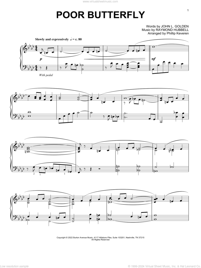 Poor Butterfly (arr. Phillip Keveren) sheet music for piano solo by Raymond Hubbell, Phillip Keveren and John L. Golden, intermediate skill level