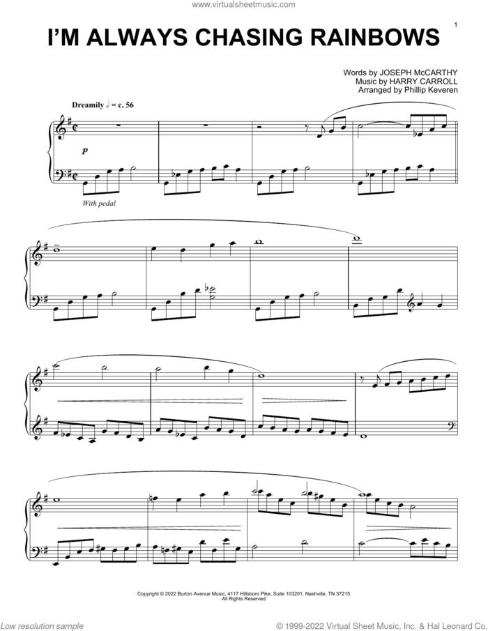 I'm Always Chasing Rainbows (arr. Phillip Keveren) sheet music for piano solo by Joseph McCarthy, Phillip Keveren and Harry Carroll, intermediate skill level