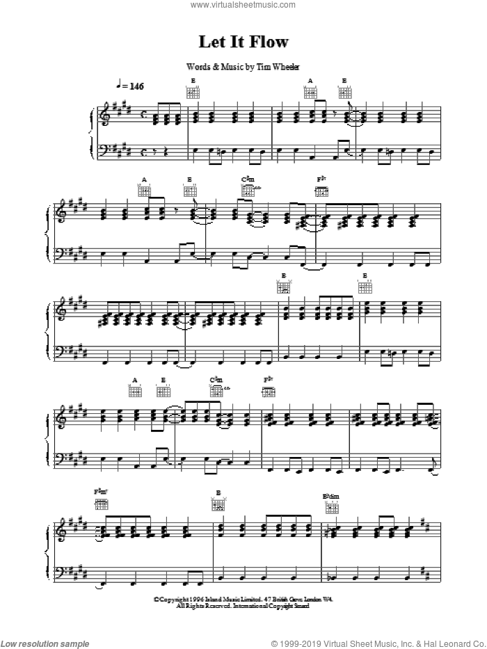 Let It Flow sheet music for voice, piano or guitar by Toni Braxton and Tim Wheeler, intermediate skill level