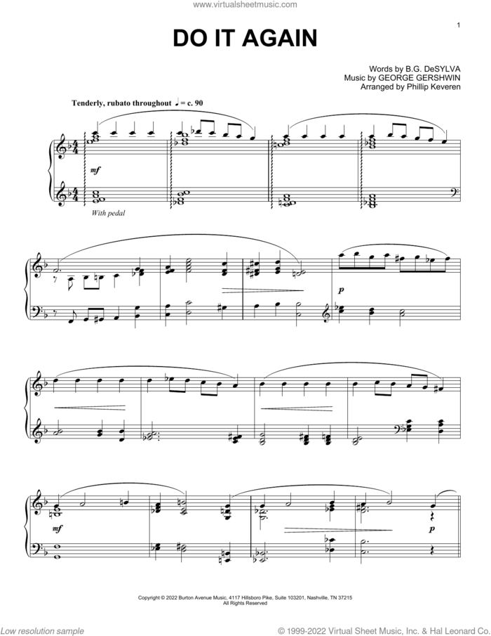 Do It Again (arr. Phillip Keveren) sheet music for piano solo by George Gershwin, Phillip Keveren and Buddy DeSylva, intermediate skill level
