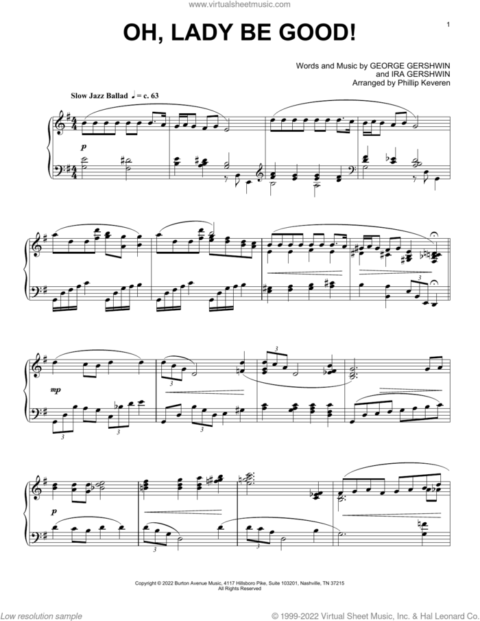 Oh, Lady Be Good! (arr. Phillip Keveren) sheet music for piano solo by George Gershwin, Phillip Keveren and Ira Gershwin, intermediate skill level