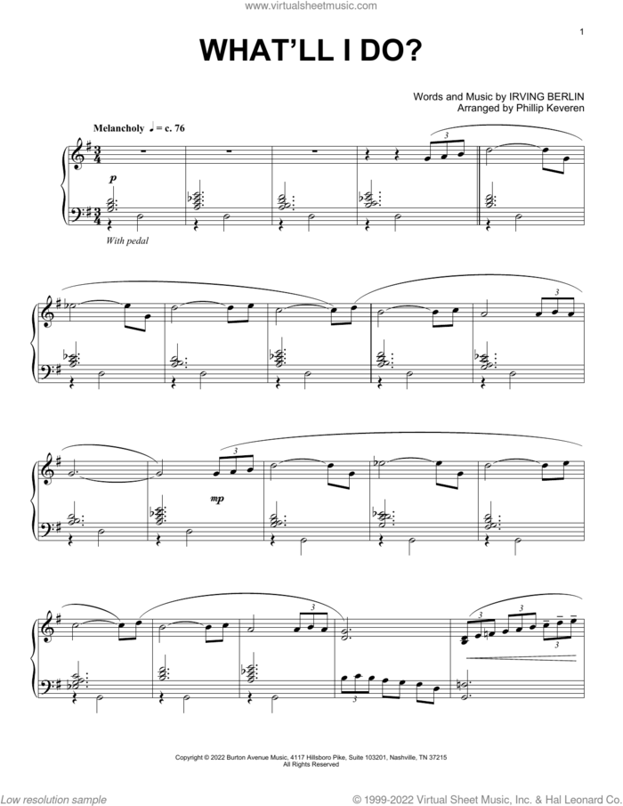 What'll I Do? (arr. Phillip Keveren) sheet music for piano solo by Irving Berlin and Phillip Keveren, intermediate skill level