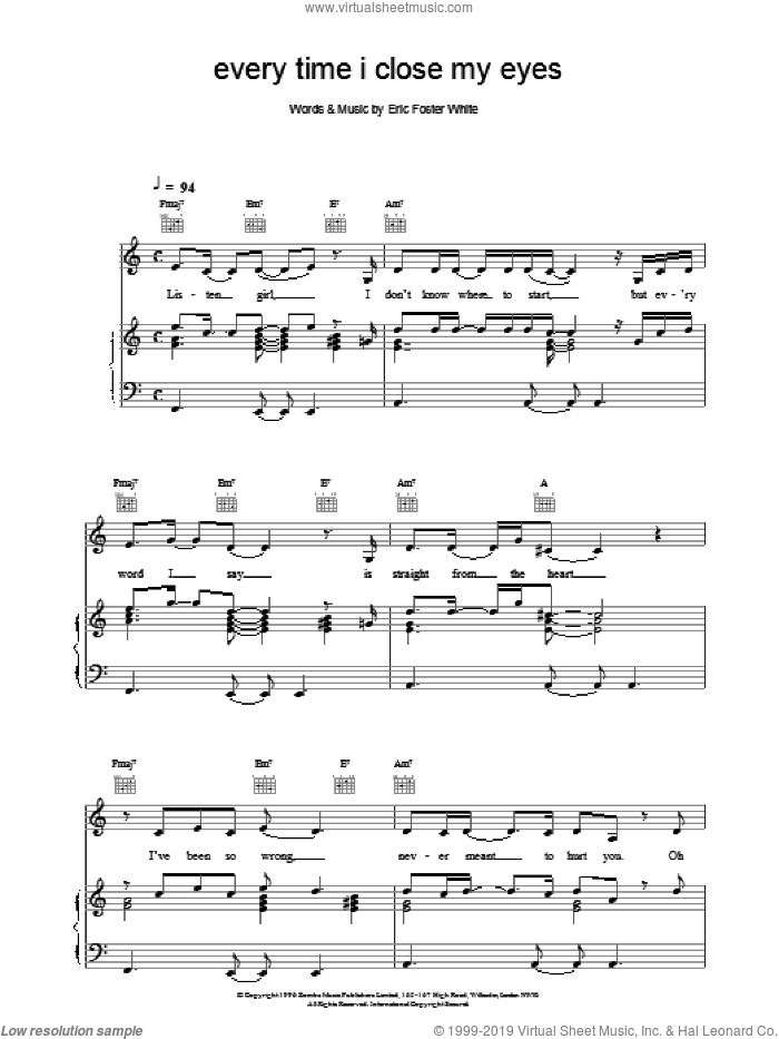 Every Time I Close My Eyes sheet music for voice, piano or guitar by Backstreet Boys, intermediate skill level