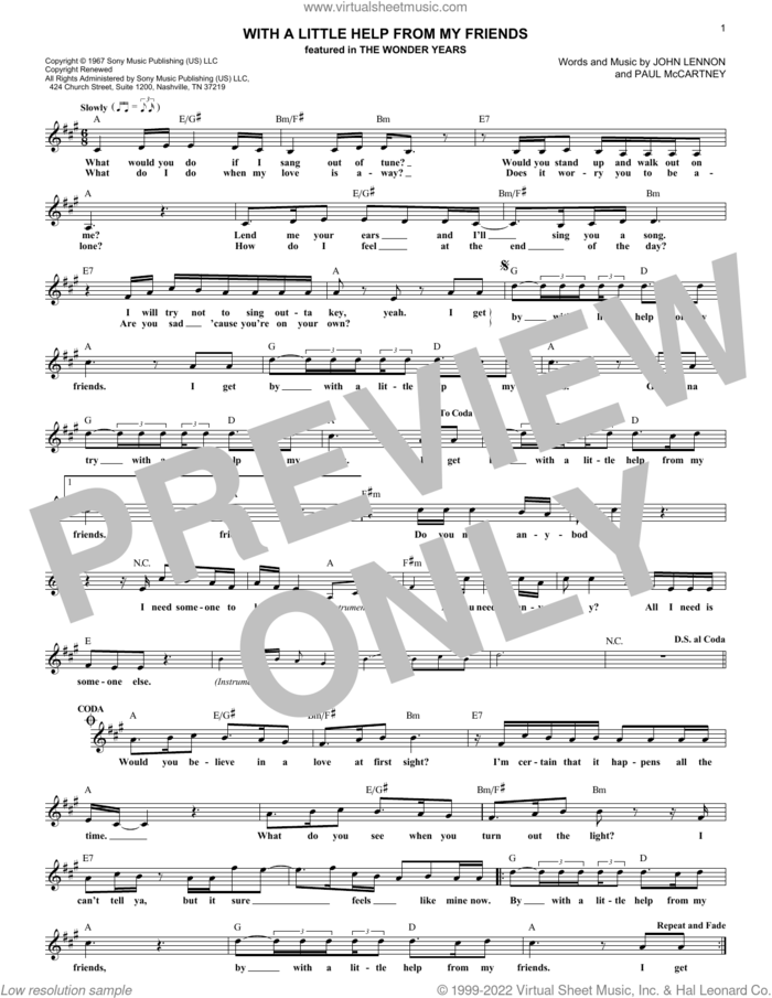 With A Little Help From My Friends sheet music for voice and other instruments (fake book) by The Beatles, Joe Cocker, John Lennon and Paul McCartney, intermediate skill level