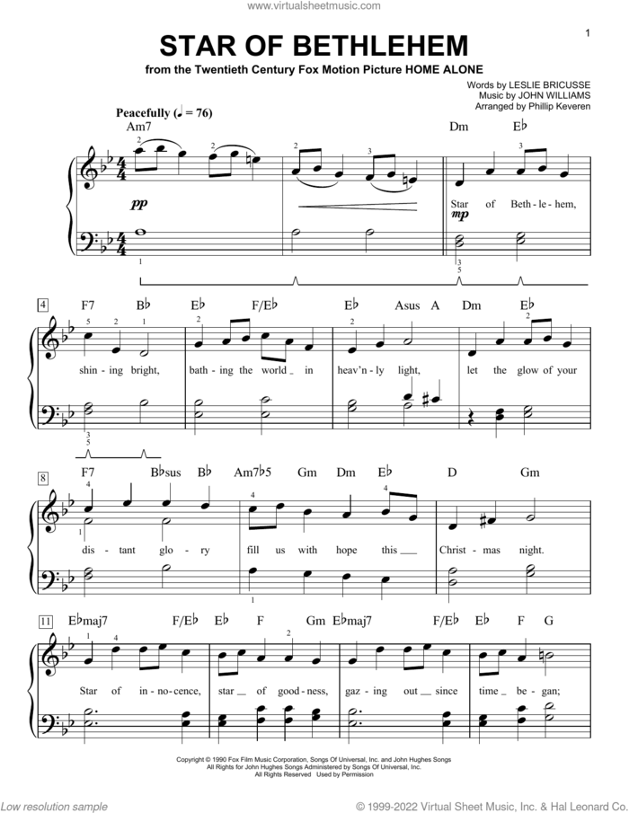 Star Of Bethlehem (arr. Phillip Keveren) sheet music for piano solo by John Williams, Phillip Keveren and Leslie Bricusse, easy skill level