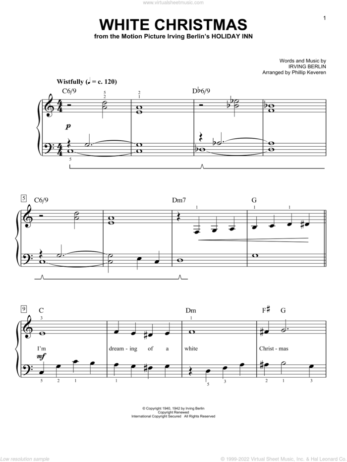 White Christmas (arr. Phillip Keveren), (easy) (arr. Phillip Keveren) sheet music for piano solo by Irving Berlin, Phillip Keveren and Bing Crosby, easy skill level