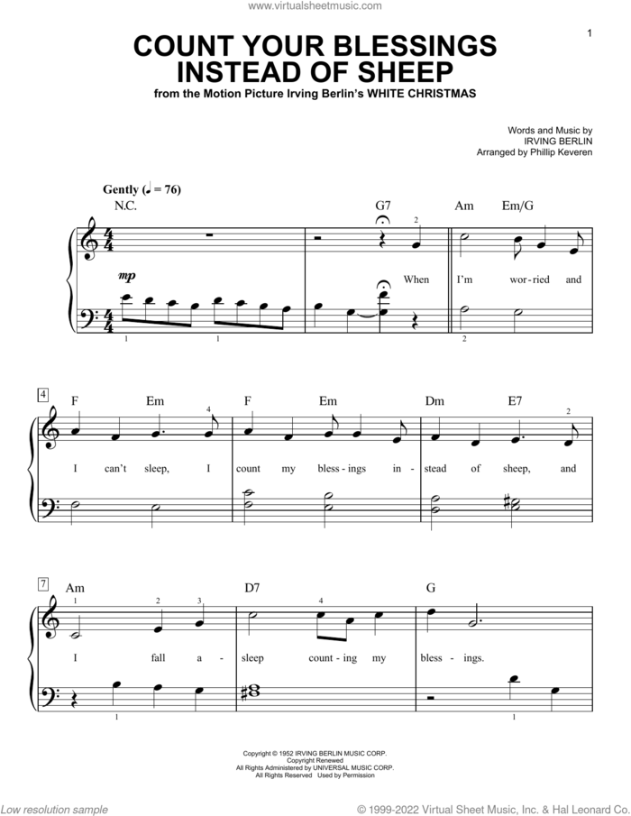 Count Your Blessings Instead Of Sheep (arr. Phillip Keveren), (easy) (arr. Phillip Keveren) sheet music for piano solo by Irving Berlin and Phillip Keveren, easy skill level