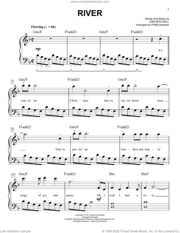 River (arr. Phillip Keveren) sheet music for piano solo by Linda Ronstadt, Phillip Keveren and Joni Mitchell, easy skill level