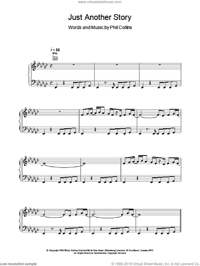 Just Another Story sheet music for voice, piano or guitar by Phil Collins, intermediate skill level