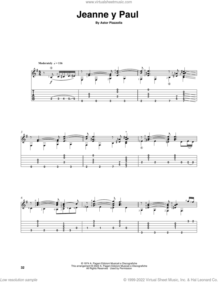 Jeanne Y Paul (arr. Celil Refik Kaya) sheet music for guitar solo by Astor Piazzolla and Celil Refik Kaya, classical score, intermediate skill level