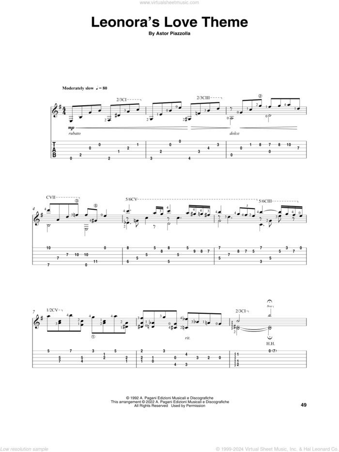 Leonora's Love Theme (arr. Celil Refik Kaya) sheet music for guitar solo by Astor Piazzolla and Celil Refik Kaya, classical score, intermediate skill level