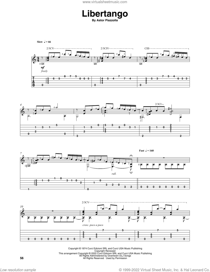 Libertango (arr. Celil Refik Kaya) sheet music for guitar solo by Astor Piazzolla and Celil Refik Kaya, classical score, intermediate skill level