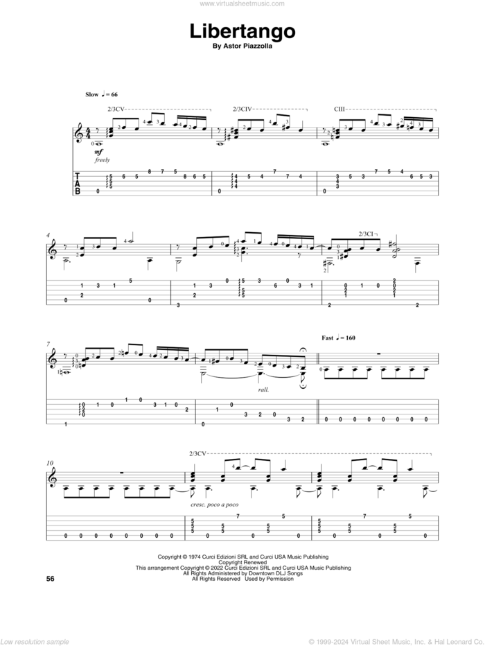 Libertango (arr. Celil Refik Kaya) sheet music for guitar solo by Astor Piazzolla and Celil Refik Kaya, classical score, intermediate skill level