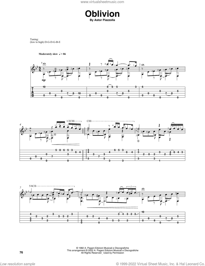 Oblivion (arr. Celil Refik Kaya) sheet music for guitar solo by Astor Piazzolla and Celil Refik Kaya, classical score, intermediate skill level