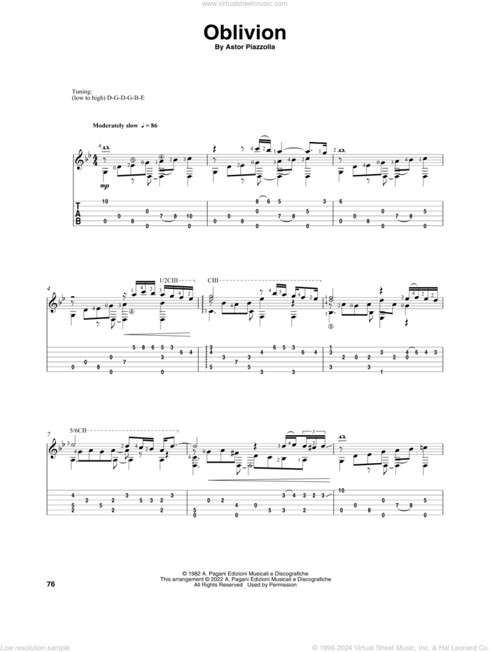 Oblivion (arr. Celil Refik Kaya) sheet music for guitar solo by Astor Piazzolla and Celil Refik Kaya, classical score, intermediate skill level