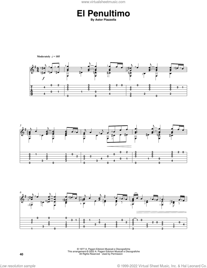 El Penultimo (arr. Celil Refik Kaya) sheet music for guitar solo by Astor Piazzolla and Celil Refik Kaya, classical score, intermediate skill level