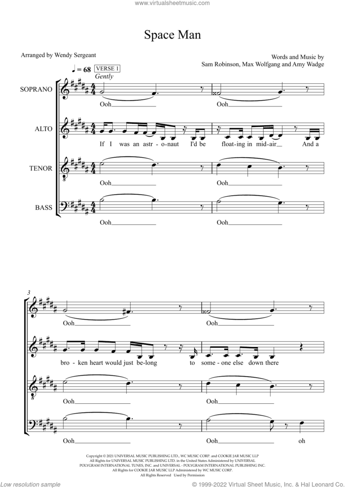 Space Man (arr. Wendy Sergeant) sheet music for choir (SSATB) by Sam Ryder, Wendy Sergeant, Amy Wadge, Max Wolfgang and Sam Robinson, intermediate skill level