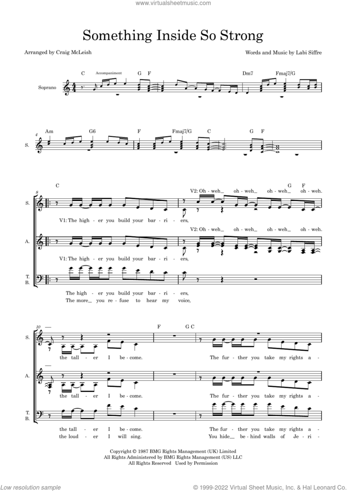 Something Inside So Strong (arr. Craig McLeish) sheet music for choir (SATB: soprano, alto, tenor, bass) by Labi Siffre and Craig McLeish, intermediate skill level