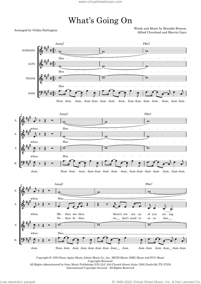 What's Going On (arr. Gitika Partington) sheet music for choir (SATB: soprano, alto, tenor, bass) by Marvin Gaye, Gitika Partington, Al Cleveland and Renaldo Benson, intermediate skill level