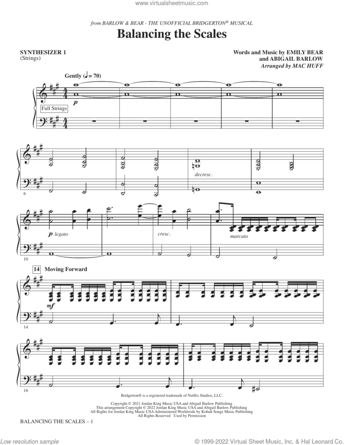 Balancing the Scales (from The Unofficial Bridgerton Musical) (arr. Mac Huff) (complete set of parts) sheet music for orchestra/band by Mac Huff, Abigail Barlow, Barlow & Bear and Emily Bear, intermediate skill level