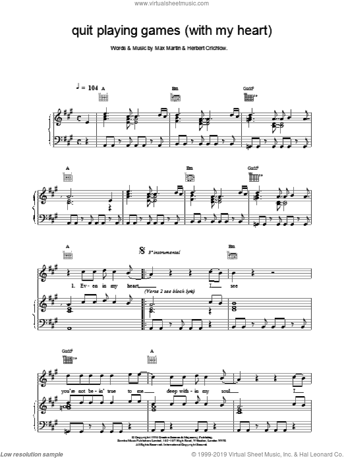 Quit Playing Games (With My Heart) sheet music for voice, piano or guitar by Backstreet Boys, intermediate skill level