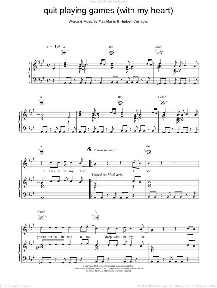 Quit Playing Games (With My Heart) sheet music for voice, piano or guitar by Backstreet Boys, intermediate skill level