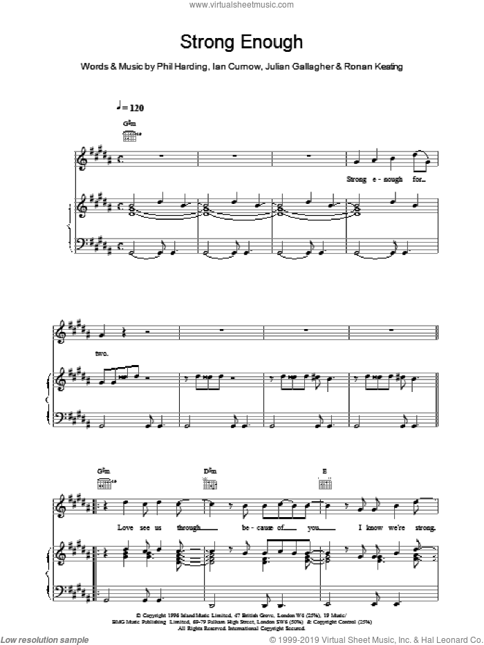 Strong Enough sheet music for voice, piano or guitar by Boyzone, intermediate skill level