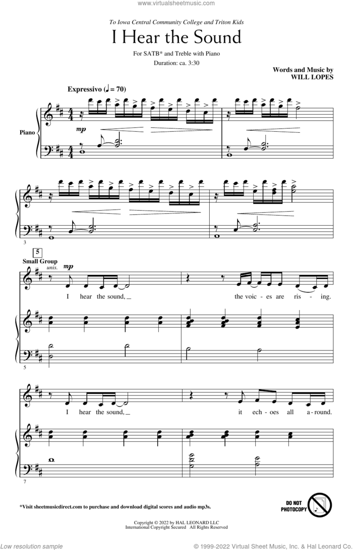 I Hear The Sound sheet music for choir (SATB: soprano, alto, tenor, bass) by Will Lopes, intermediate skill level