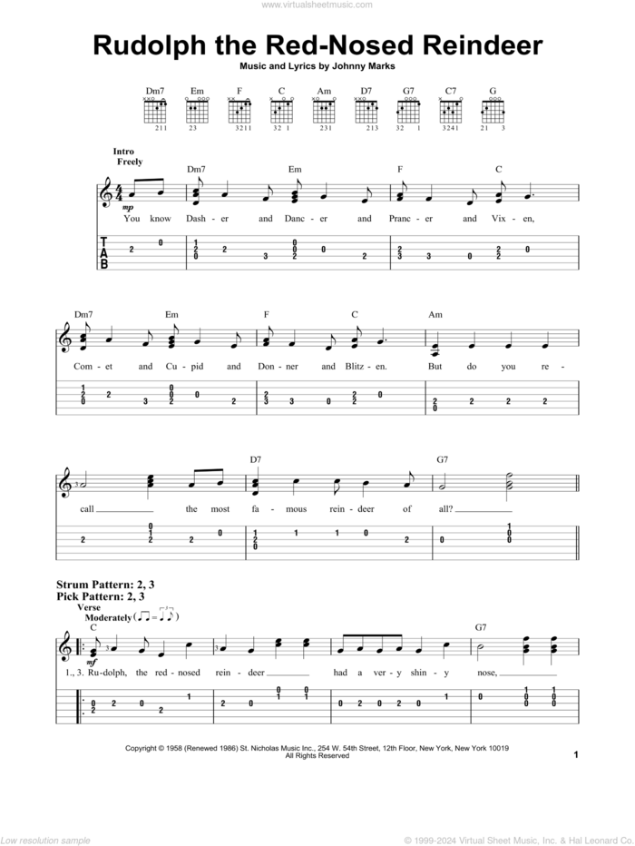 Rudolph The Red-Nosed Reindeer (arr. Mark Phillips) sheet music for guitar solo (easy tablature) by Johnny Marks, easy guitar (easy tablature)